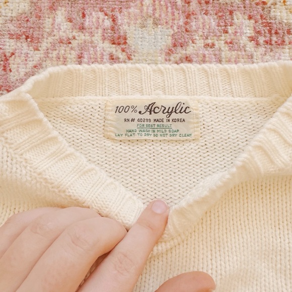 1969 Woman’s Cream Sweater with Rainbow Stripes - Picture 3 of 3